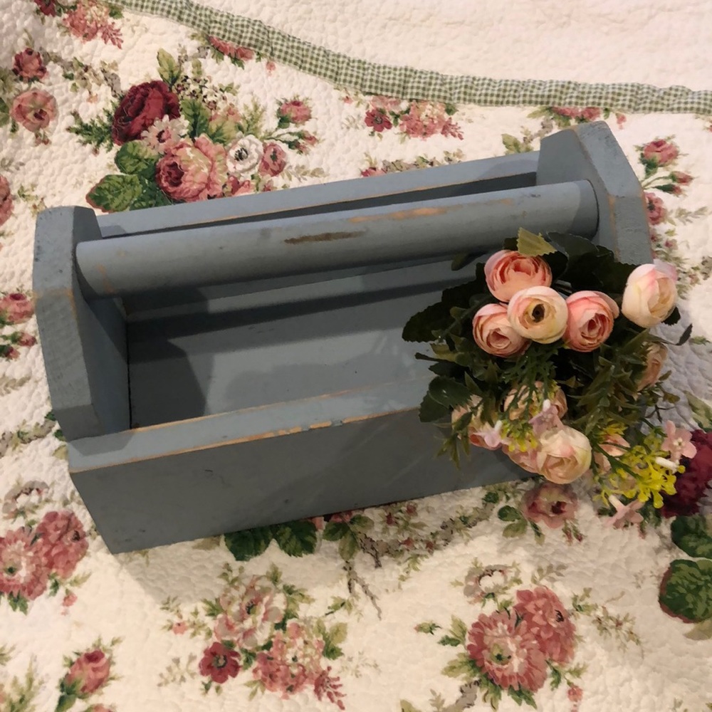 wood tool box distressed blue gray